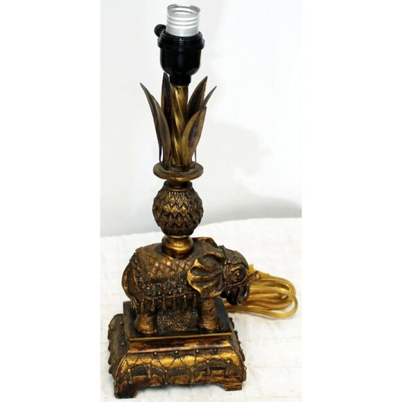 Elephant Table Accent Lamp Resin Bronze Colored Decorated Jungle Short Leaves - Picture 2 of 12
